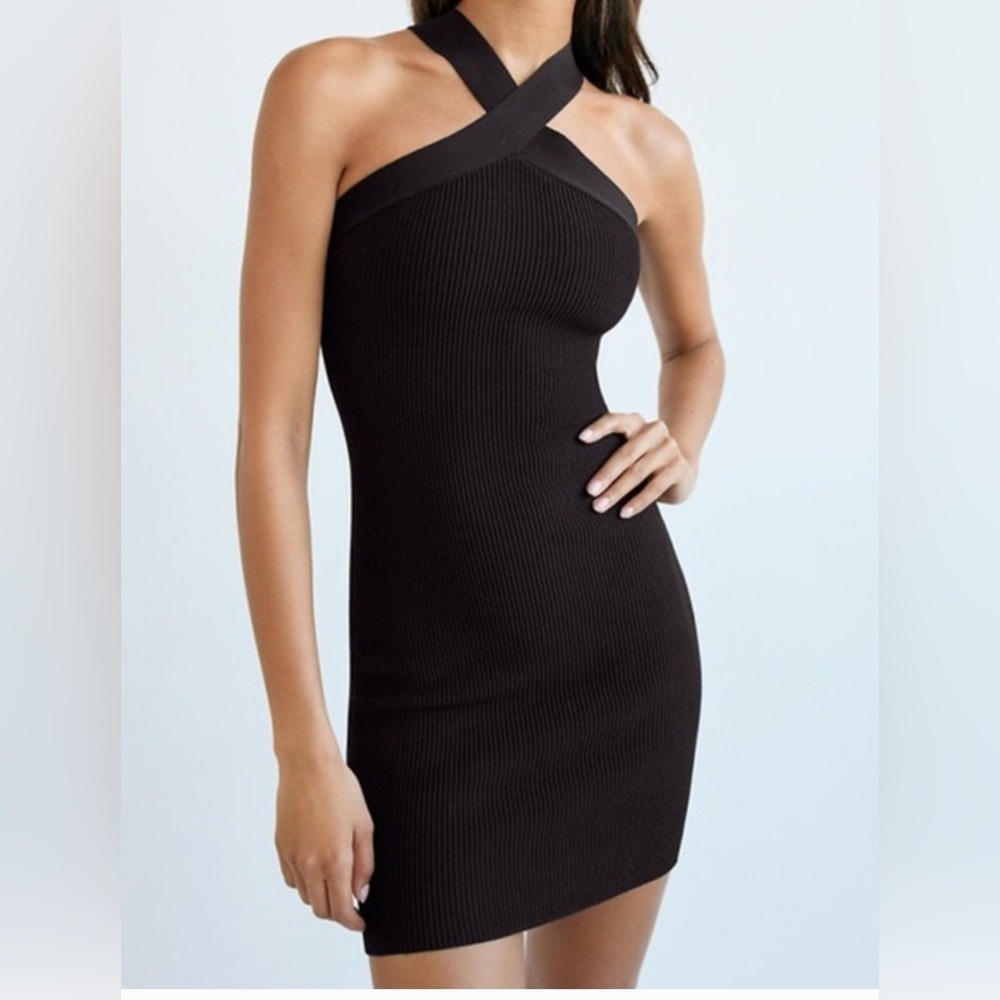 Aritzia Babaton Sexy Little Black Contour knit crisscross, Ribbed Mini Dress